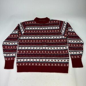VTG Lord Jeff Sweater Mens Red Fair Isle Size L Wintuk Knit Crewneck Pullover